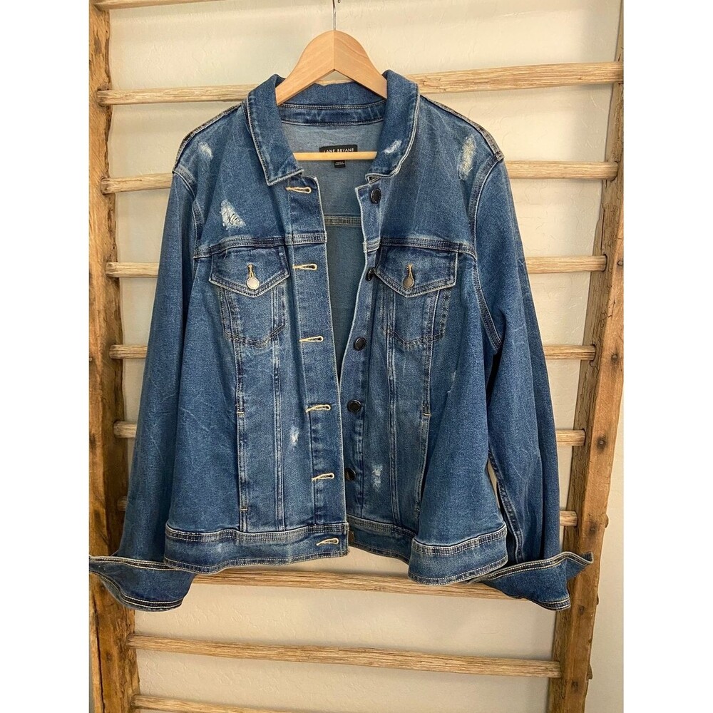 Lane Bryant Denim Jacket Size 20 Distressed Medium Wash Jean Trucker